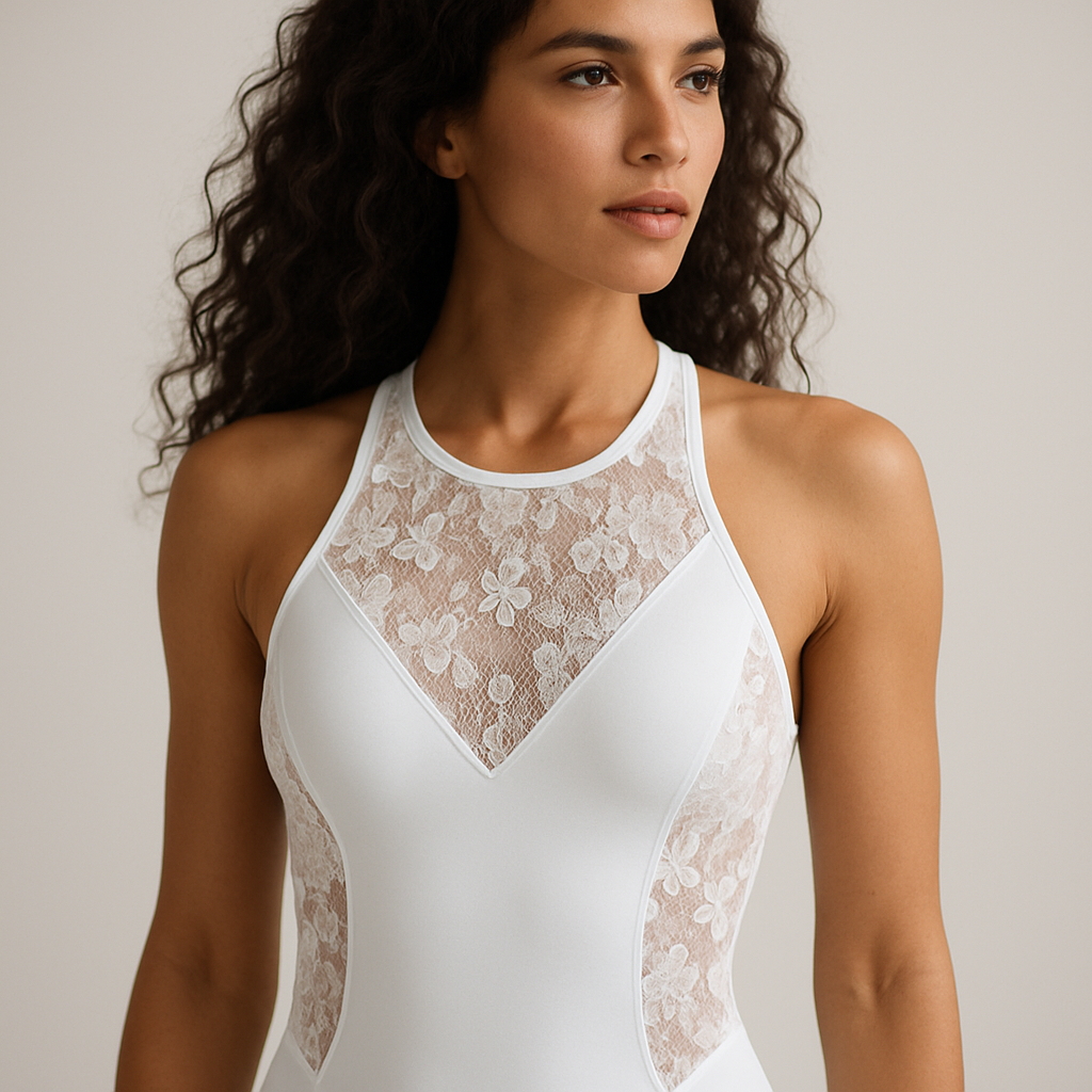 High-end white sportswear top inspired by high-performance designs, with a halter neckline and open back, crafted from premium sculpting technical fabric. The silhouette is smooth, seamless, and athletic — but reimagined with refined transparent floral lace inserts along the neckline, sides, and back. The lace is integrated directly into the technical fabric, delicate yet durable, blending elegance and function. The top fits like a second skin, enhancing the natural curves while maintaining full freedom of movement. The look captures the essence of sensual athleticism — feminine, strong, timeless. Model: 32 years old, 170cm, 58kg, long curly hair. Neutral studio with soft lighting and minimal background, focus on the lace integration and fabric texture, ultra-realistic 8K, luxury sport-luxe editorial photography, Lauren Secret signature style — elegance meets performance.”
High-end white sportswear top inspired by high-performance designs, with a halter neckline and open back, crafted from premium sculpting technical fabric. The silhouette is smooth, seamless, and athletic — but reimagined with refined transparent floral lace inserts along the neckline, sides, and back. The lace is integrated directly into the technical fabric, delicate yet durable, blending elegance and function. The top fits like a second skin, enhancing the natural curves while maintaining full freedom of movement. The look captures the essence of sensual athleticism — feminine, strong, timeless. Model: 32 years old, 170cm, 58kg, long curly hair. Neutral studio with soft lighting and minimal background, focus on the lace integration and fabric texture, ultra-realistic 8K, luxury sport-luxe editorial photography, Lauren Secret signature style — elegance meets performance.” , sporty style