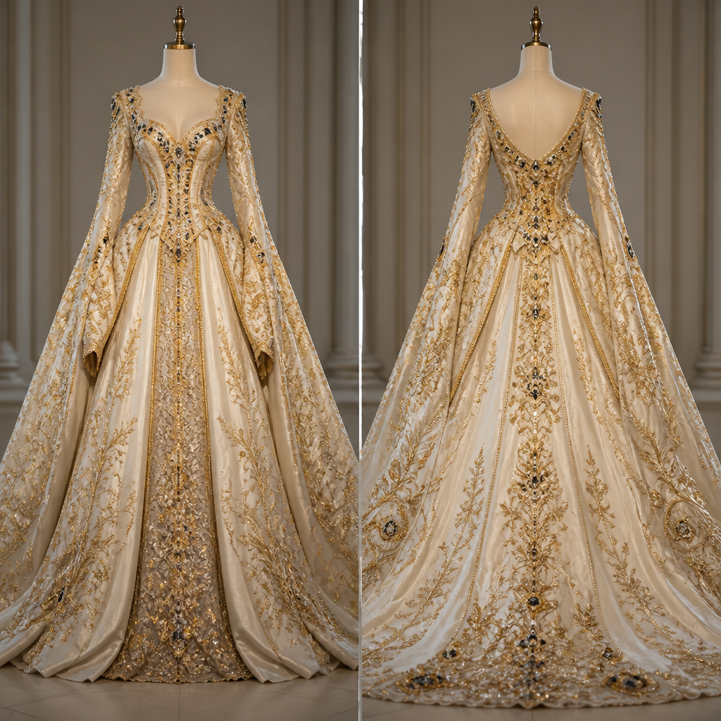 Inspired by the legendary Queen Henriette, this creation reflects a world of timeless sophistication, noble beauty, and exquisite craftsmanship. Every detail has been carefully designed to evoke the elegance of royal treasures and the refinement of classical luxury.
photorealistic fashion design, Inspired by the legendary Queen Henriette, this creation reflects a world of timeless sophistication, noble beauty, and exquisite craftsmanship. Every detail has been carefully designed to evoke the elegance of royal treasures and the refinement of classical luxury., just the design no text, show front and back