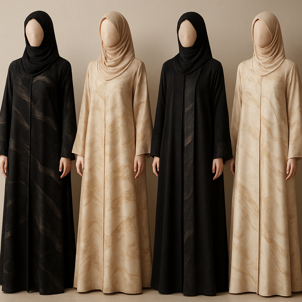 Create a modest abaya that’s the first of its kind, featuring a unique stone design that exudes a classy and sophisticated vibe. I’d like four designs, each showcasing different styles and fabrics. Incorporate high-end, unique chic stone designs to make them truly special.
Create a modest abaya that’s the first of its kind, featuring a unique stone design that exudes a classy and sophisticated vibe. I’d like four designs, each showcasing different styles and fabrics. Incorporate high-end, unique chic stone designs to make them truly special.