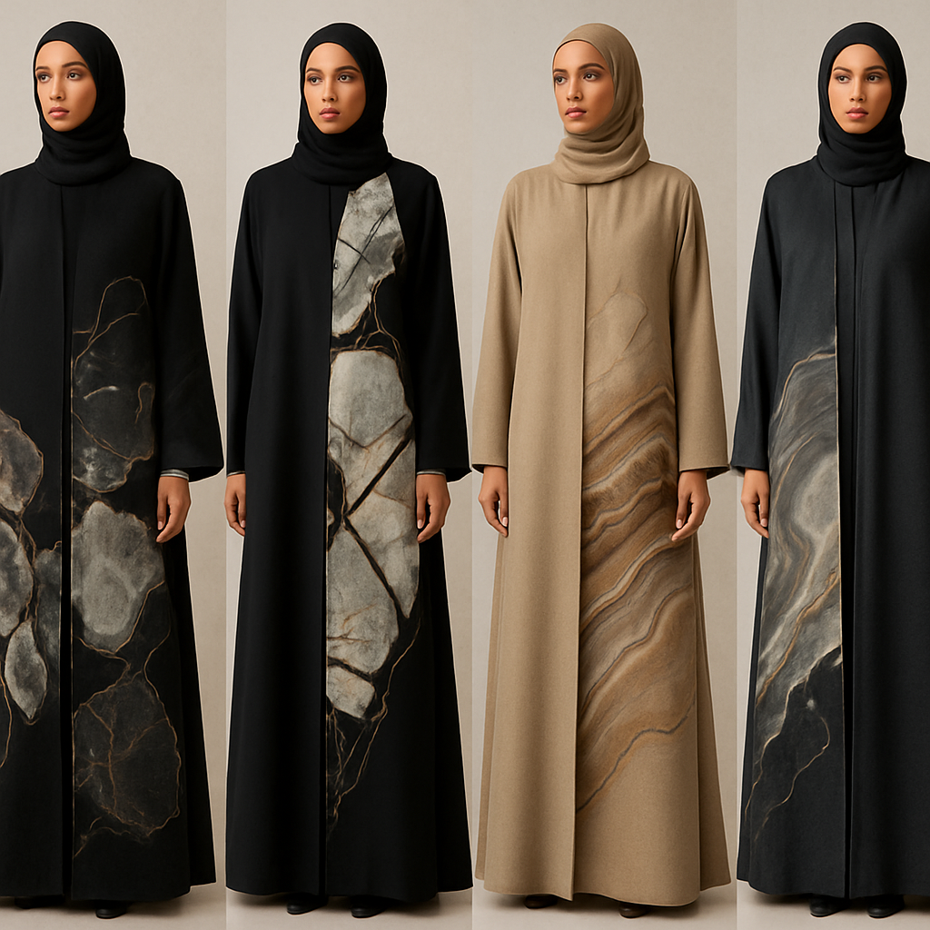Create a modest abaya that’s the first of its kind, featuring a unique stone design that exudes a classy and sophisticated vibe. I’d like four designs, each showcasing different styles and fabrics. Incorporate high-end, unique chic stone designs to make them truly special.
Create a modest abaya that’s the first of its kind, featuring a unique stone design that exudes a classy and sophisticated vibe. I’d like four designs, each showcasing different styles and fabrics. Incorporate high-end, unique chic stone designs to make them truly special.