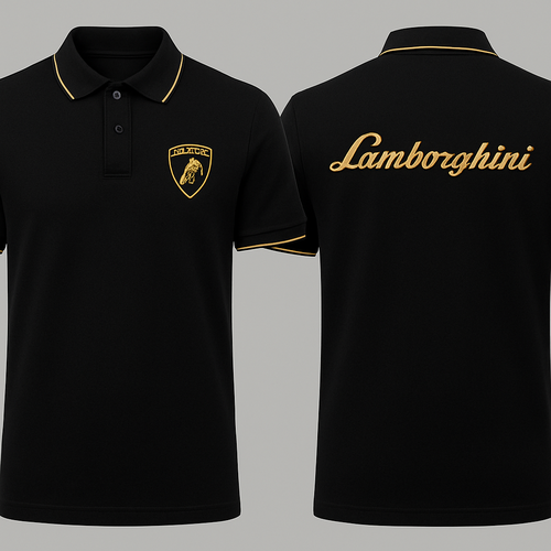 Chomba negra, detalles dorados con logo y nombre lamborghini