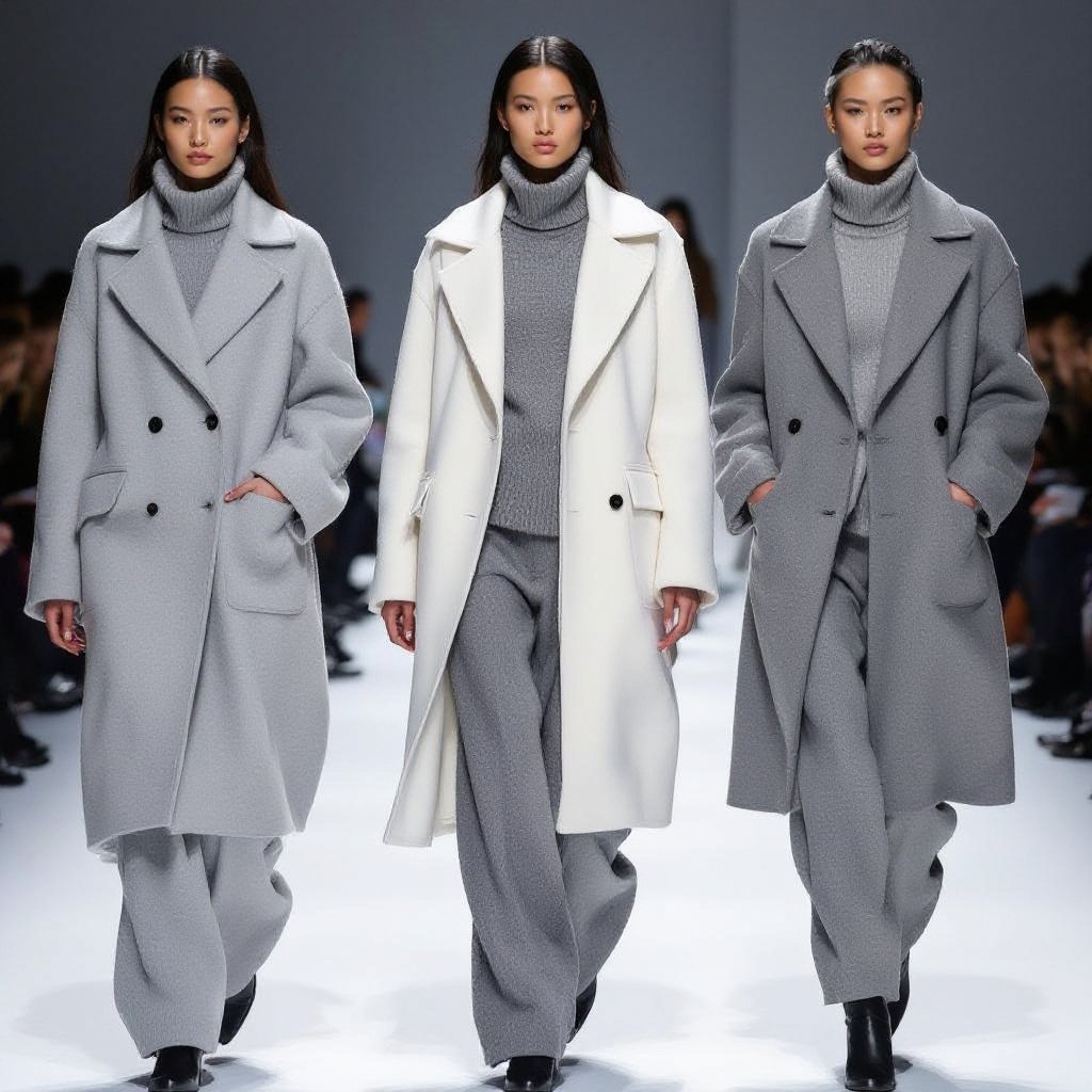 New York City in winter
Design a minimalist winter collection inspired by New York City. Envision sleek, monochromatic silhouettes crafted from luxurious, lightweight materials. Feature oversized wool coats, asymmetrical turtlenecks, and tailored trousers in muted tones. Incorporate functional accents like hidden pockets and subtle textures, embodying urban sophistication while prioritizing comfort and simplicity amid winter's chill.