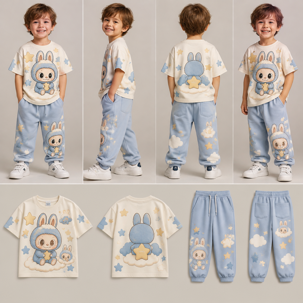 Canlı manken üzerine giydirilmiş erkek çocuk için yazlık ama wow diyebileceğim çok şık bir tasarım kıyafet takımı oluşturabilir misin üst tshirt alt uzun olacak daha ziyada penye kumaştan 2-8 yaş için labubu görseli barındıran tasarım oluşturmanı istiyorum
Bunu ingilizceye çevirebilir misin
photorealistic fashion design, Canlı manken üzerine giydirilmiş erkek çocuk için yazlık ama wow diyebileceğim çok şık bir tasarım kıyafet takımı oluşturabilir misin üst tshirt alt uzun olacak daha ziyada penye kumaştan 2-8 yaş için labubu görseli barındıran tasarım oluşturmanı istiyorum
Bunu ingilizceye çevirebilir misin, kidcore style, just the design no text, show front and back