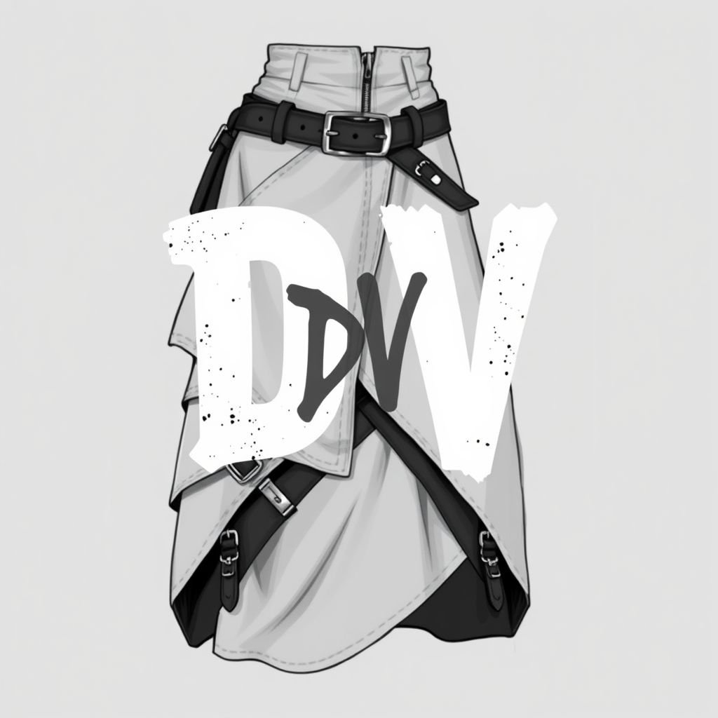 A asymmetrical maxi skirt, that has belt buckles and zippers around a logo. I want the logo to have a “DV” on it
Design an edgy asymmetrical maxi skirt that embodies punk aesthetics, featuring dramatic layers and a rebellious silhouette. Adorn it with an array of oversized metal belt buckles and edgy zippers that crisscross the fabric. Emblazon the piece with a bold, distressed logo showcasing "DV" in graffiti-style typography, capturing the essence of defiance.