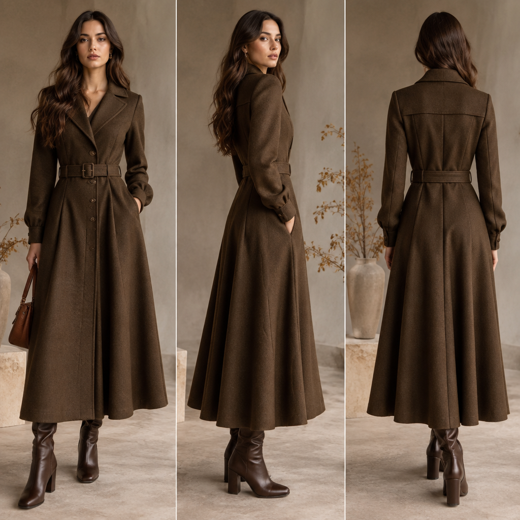 A Female Dress design, suitable for Fall. AO fashion aesthetics. Current season is Autumn in AO. Present it as professional fashion catalogue photography: the garment is the subject, shown full-length with editorial styling, neutral posing and tasteful, non-suggestive framing.
photorealistic fashion design, A Female Dress design, suitable for Fall. AO fashion aesthetics. Current season is Autumn in AO. Present it as professional fashion catalogue photography: the garment is the subject, shown full-length with editorial styling, neutral posing and tasteful, non-suggestive framing., just the design no text