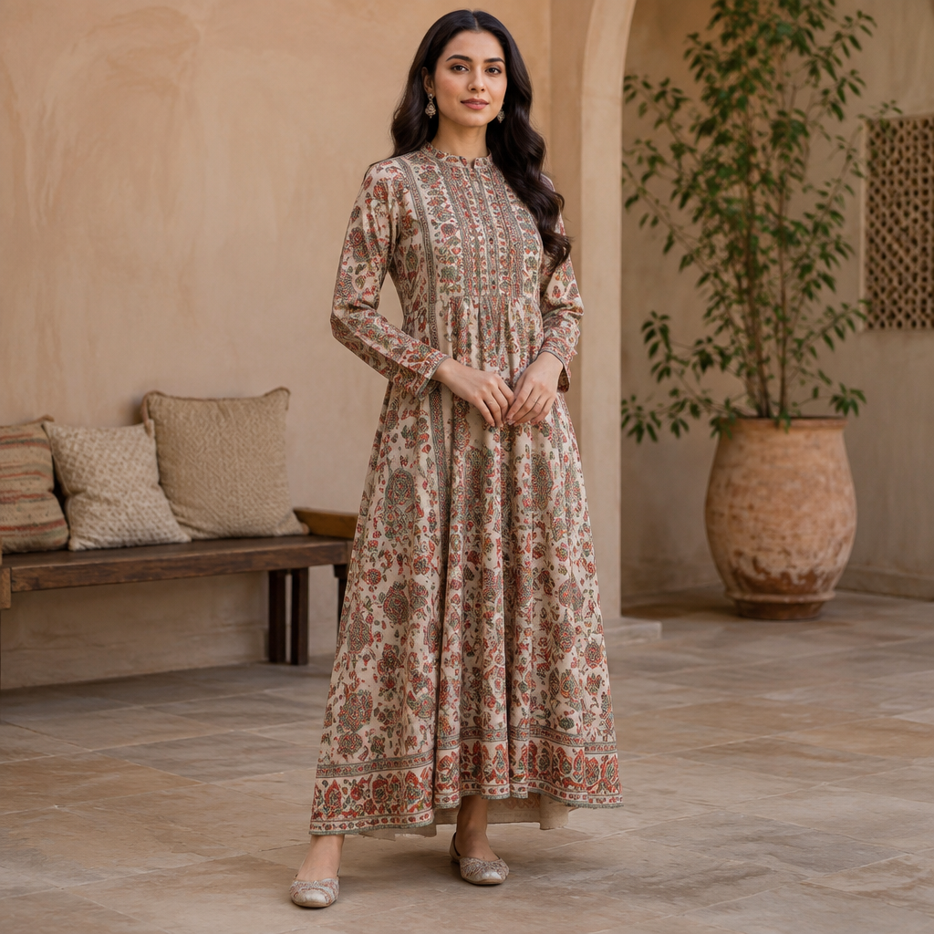 A Dress design, with modest, full coverage: longer hemlines, higher necklines and covered shoulders, suitable for Fall, in Casual style. India fashion aesthetics. Present it as professional fashion catalogue photography: the garment is the subject, shown full-length with editorial styling, neutral posing and tasteful, non-suggestive framing.
photorealistic fashion design, A Dress design, with modest, full coverage: longer hemlines, higher necklines and covered shoulders, suitable for Fall, in Casual style. India fashion aesthetics. Present it as professional fashion catalogue photography: the garment is the subject, shown full-length with editorial styling, neutral posing and tasteful, non-suggestive framing., casual style, just the design no text