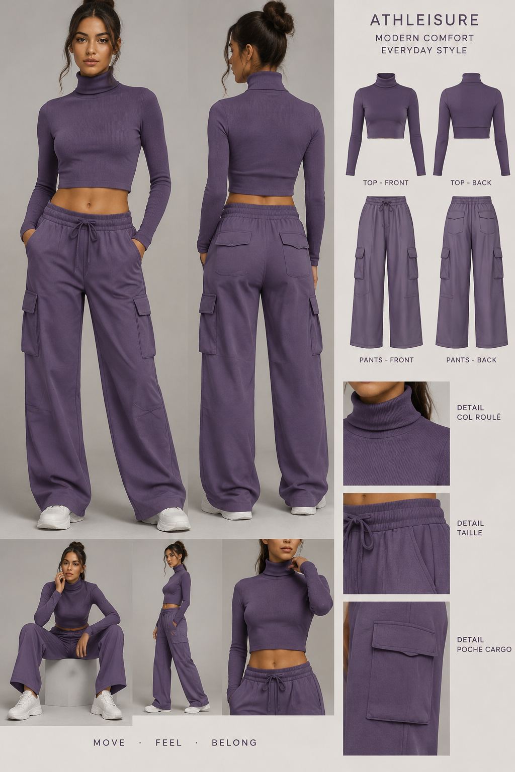 couleur violete me^me pantalon mais avec pul a col roulé en haut sans frameture a hauteur juste en dessou de numbril
couleur violete me^me pantalon mais avec pul a col roulé en haut sans frameture a hauteur juste en dessou de numbril
, athleisure style