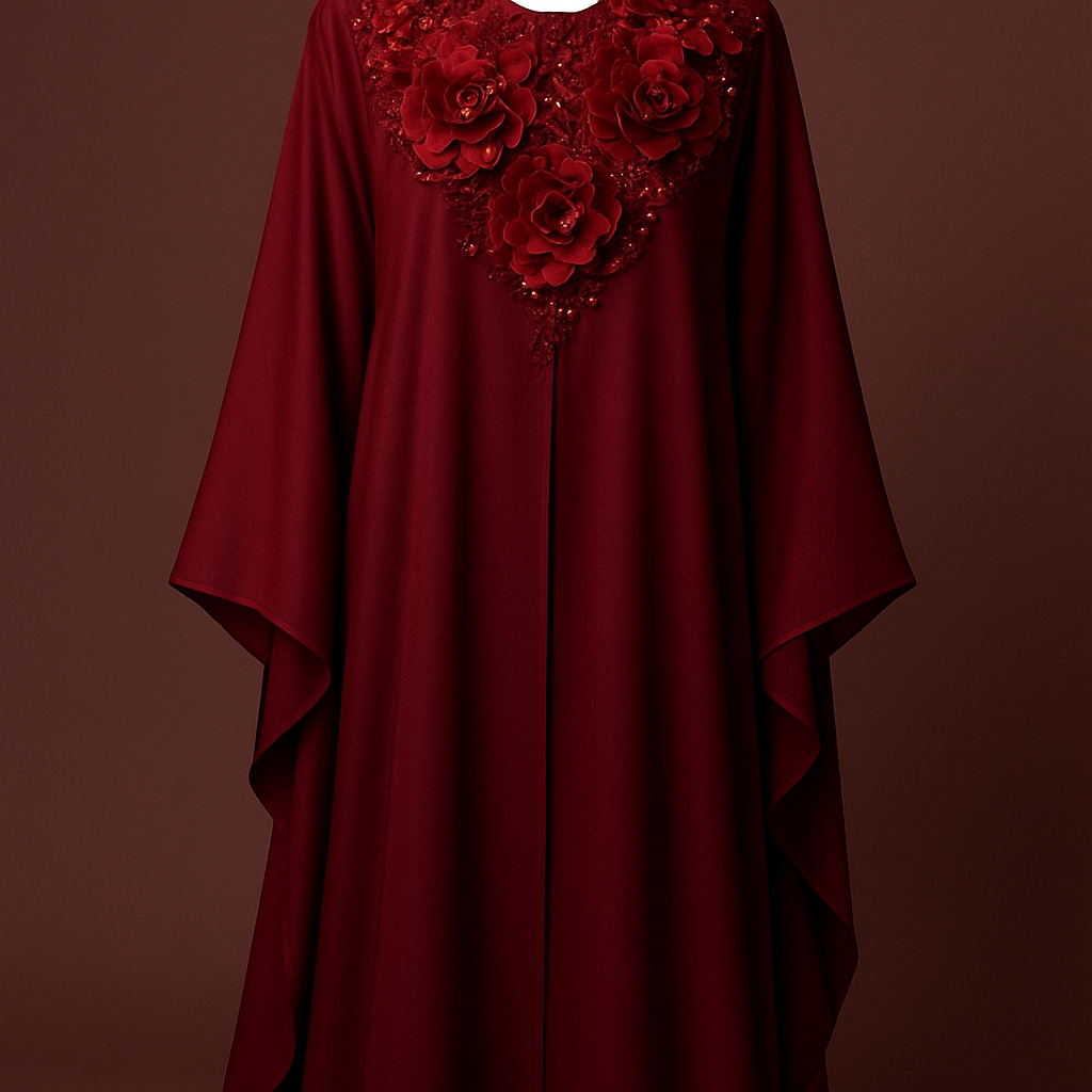 The Ruby Flora Majesty Abaya
Tone: Deep dark ruby
Design:
Large layered 3D ruby florals arranged around the neckline like a luxury necklace.
Embellishment:
Red glass stones and micro-beads giving a regal shine.
Vibe: Soft royalty + deep sensual luxury.
The Ruby Flora Majesty Abaya
Tone: Deep dark ruby
Design:
Large layered 3D ruby florals arranged around the neckline like a luxury necklace.
Embellishment:
Red glass stones and micro-beads giving a regal shine.
Vibe: Soft royalty + deep sensual luxury.