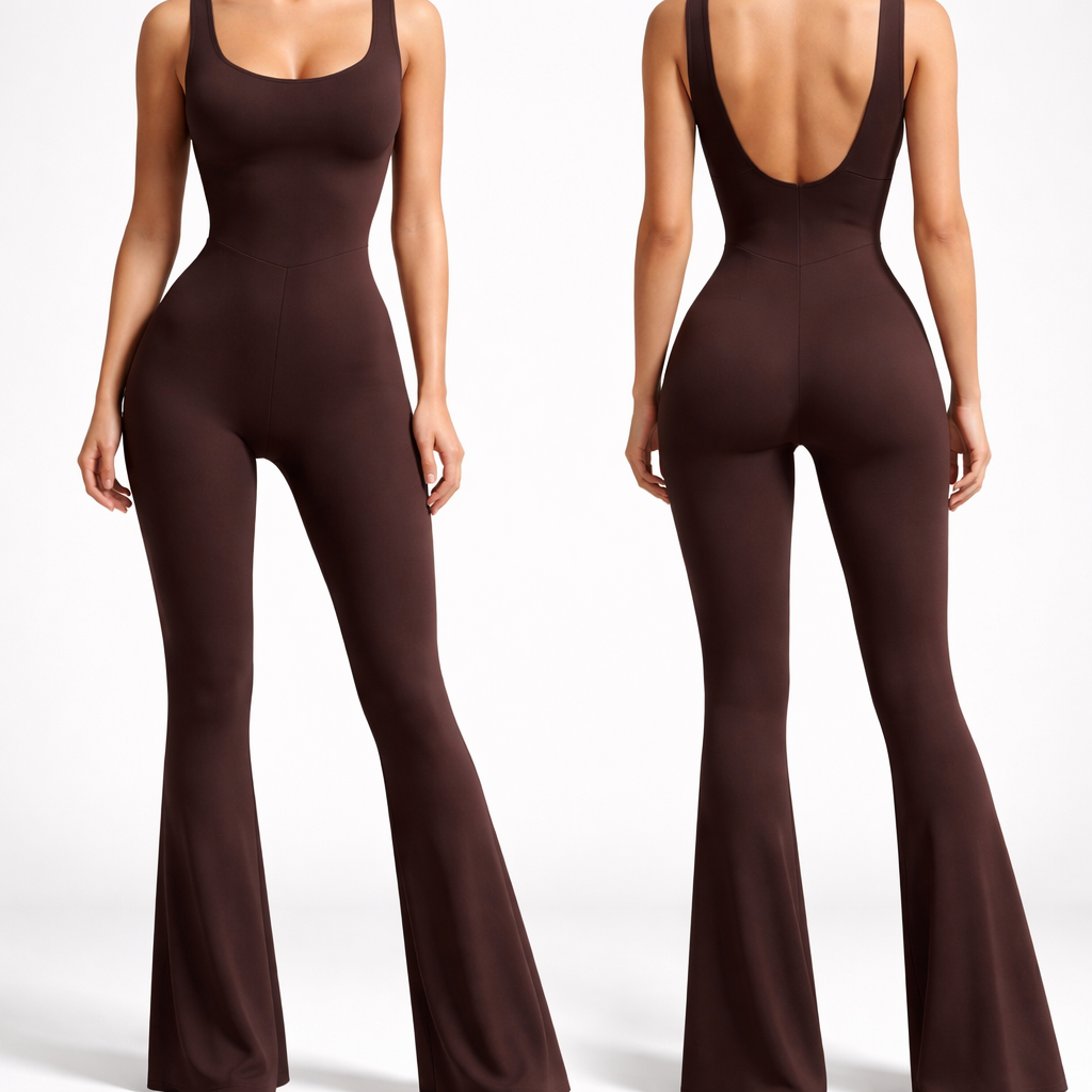 Ultra-realistic fashion design render of a women’s full-length sculpting compression flare-leg jumpsuit in deep matte chocolate brown.
The silhouette is high-waisted, ultra body-contouring through the waist, hips, and thighs, then gradually flares from mid-calf to hem into an elegant bootcut flare. The flare must look balanced and elongated, not exaggerated or costume-like.
The exterior must appear smooth, seamless, and sculpted with no visible internal structure.
Design features:
• Completely invisible built-in shapewear integrated internally
• High-compression internal power mesh panel extending from under-bust to upper hip (not visible externally)
• Strong waist-snatching effect with subtle V-shaped seam contouring at the waist to enhance hourglass shape
• Hidden built-in push-up bra integrated between lining layers (no visible bra lines or cup outlines externally)
• Wide structured shoulder straps (3–4 cm width)
• Under-glute internal compression lift band for subtle sculpting and lifting
• Cotton gusset lining for optional no-underwear wear
• Open upper back with deep U-shaped opening, structured mid-to-lower back for compression anchoring
Fabric appearance:
• 78% Nylon / 22% Spandex
• 4-way stretch
• 280–320 GSM
• Matte finish (not shiny)
• Premium sculpting activewear fabric
• Squat-proof
• High recovery stretch
• Smooth luxury finish
Flare details:
• Fitted through thigh
• Gradual flare from mid-calf
• Balanced, elongating silhouette
• Clean hem finish
Lighting & Render Requirements:
• Studio lighting
• Clean white or neutral background
• Front view and back view
• Highly realistic fabric tension and compression look
• Clear waist contour seam definition
• Professional fashion catalog style
Ultra-realistic fashion design render of a women’s full-length sculpting compression flare-leg jumpsuit in deep matte chocolate brown.
The silhouette is high-waisted, ultra body-contouring through the waist, hips, and thighs, then gradually flares from mid-calf to hem into an elegant bootcut flare. The flare must look balanced and elongated, not exaggerated or costume-like.
The exterior must appear smooth, seamless, and sculpted with no visible internal structure.
Design features:
• Completely invisible built-in shapewear integrated internally
• High-compression internal power mesh panel extending from under-bust to upper hip (not visible externally)
• Strong waist-snatching effect with subtle V-shaped seam contouring at the waist to enhance hourglass shape
• Hidden built-in push-up bra integrated between lining layers (no visible bra lines or cup outlines externally)
• Wide structured shoulder straps (3–4 cm width)
• Under-glute internal compression lift band for subtle sculpting and lifting
• Cotton gusset lining for optional no-underwear wear
• Open upper back with deep U-shaped opening, structured mid-to-lower back for compression anchoring
Fabric appearance:
• 78% Nylon / 22% Spandex
• 4-way stretch
• 280–320 GSM
• Matte finish (not shiny)
• Premium sculpting activewear fabric
• Squat-proof
• High recovery stretch
• Smooth luxury finish
Flare details:
• Fitted through thigh
• Gradual flare from mid-calf
• Balanced, elongating silhouette
• Clean hem finish
Lighting & Render Requirements:
• Studio lighting
• Clean white or neutral background
• Front view and back view
• Highly realistic fabric tension and compression look
• Clear waist contour seam definition
• Professional fashion catalog style, show front and back