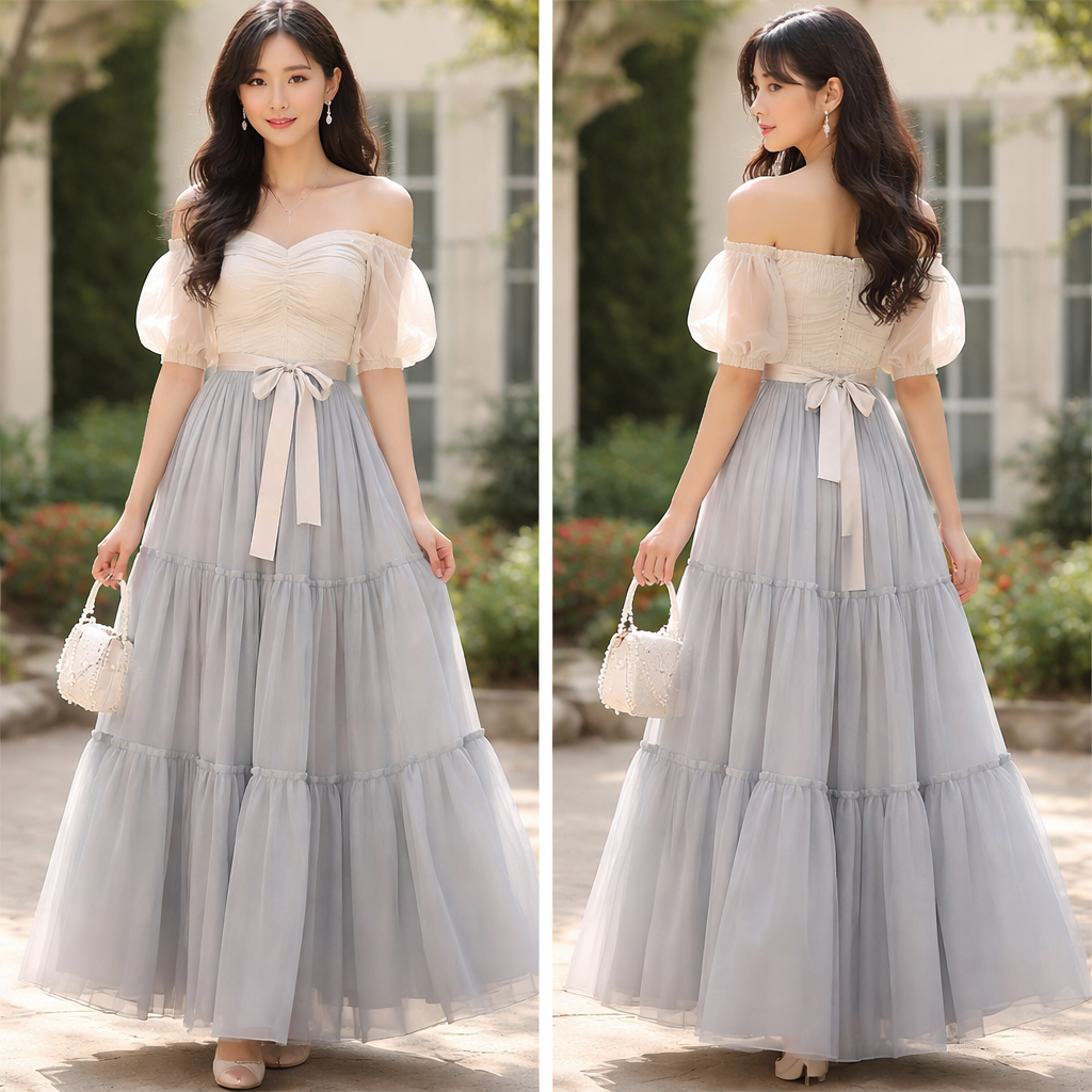 For models long dress combo for girls
For models long dress combo for girls, korean_fashion style, show front and back