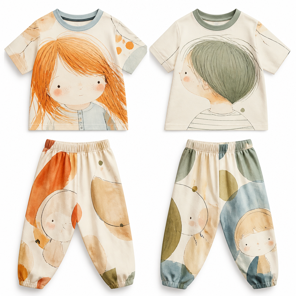 I want to make T-shirt and pants for children inspired by Ana and Ivo. HR fashion aesthetics.
photorealistic fashion design, I want to make T-shirt and pants for children inspired by Ana and Ivo. HR fashion aesthetics., just the design no text