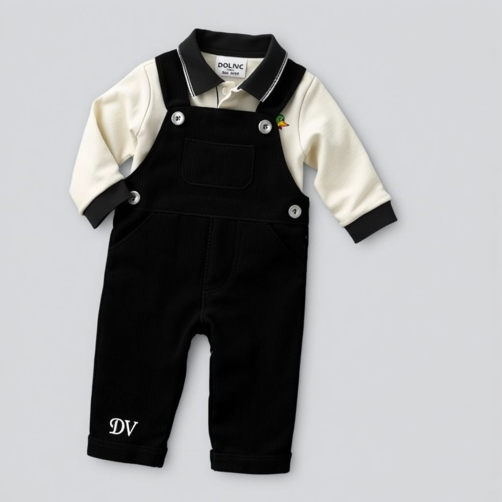 SHEIN 2pcs/Set Baby girls Cute Duck Embroidery Long Sleeve Polo Shirt & Corduroy Overalls Set, Casual Outfit For Home & Outdoor, All Seasons Black Baby Boys Sets. With “DV” on the bottom left corner.
Design a charming casual outfit for baby boys featuring a soft black corduroy overall set paired with a long-sleeve polo shirt adorned with playful duck embroidery. Emphasize comfort and style for all seasons, ensuring easy wear for home and outdoor adventures. Include the initials “DV” on the bottom left corner for a personalized touch.