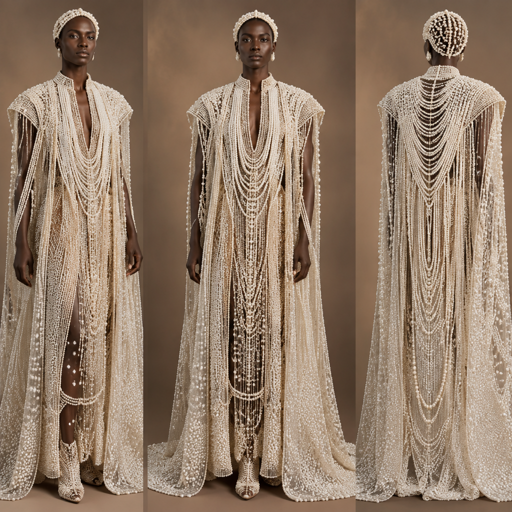 A Unisex Dress design, suitable for Summer, in Glamorous style. I want a met gala worthy design inspiration with pearls and diamonds. Nigeria fashion aesthetics. Present it as professional fashion catalogue photography: the garment is the subject, shown full-length with editorial styling, neutral posing and tasteful, non-suggestive framing.
photorealistic fashion design, A Unisex Dress design, suitable for Summer, in Glamorous style. I want a met gala worthy design inspiration with pearls and diamonds. Nigeria fashion aesthetics. Present it as professional fashion catalogue photography: the garment is the subject, shown full-length with editorial styling, neutral posing and tasteful, non-suggestive framing., glamorous style, just the design no text