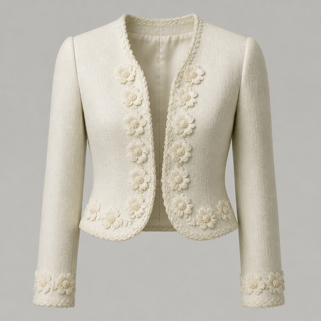 A Jacket design, made of Wool, for Wedding, suitable for Summer, in Y2K style. 5 jaar bloementjes
photorealistic fashion design, A Jacket design, made of Wool, for Wedding, suitable for Summer, in Y2K style. 5 jaar bloementjes, y2k style, just the design no text