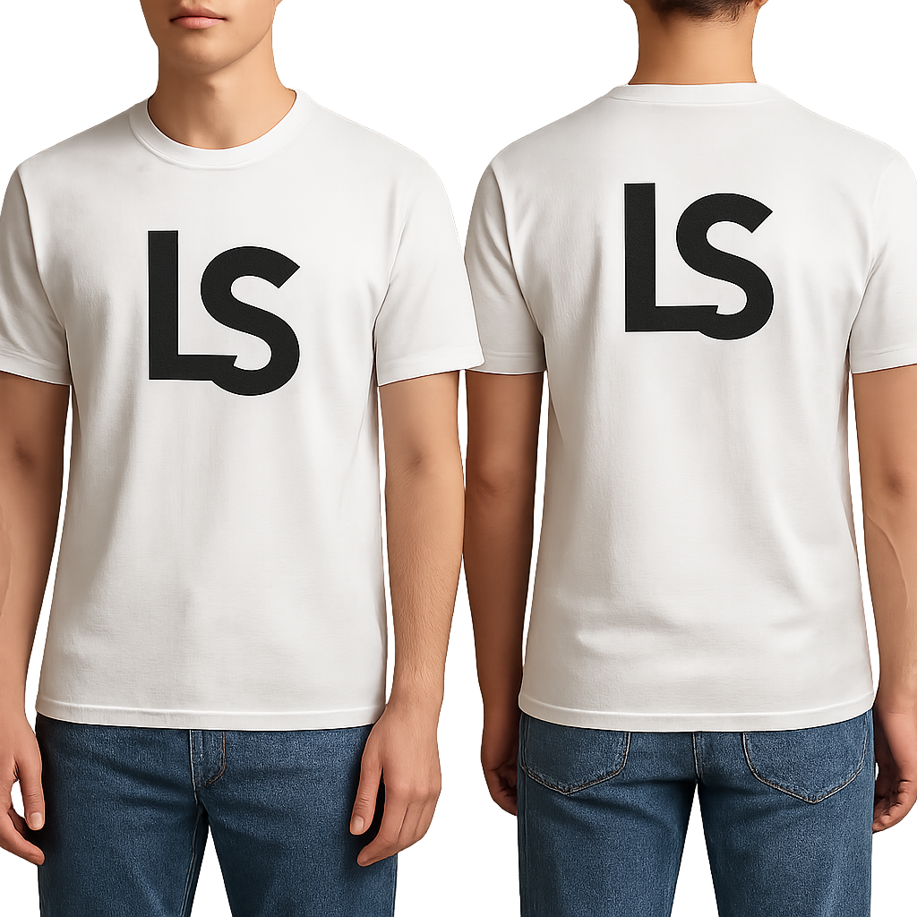The logo LS with the s being combined with the L on the front of the tee shirt
The logo LS with the s being combined with the L on the front of the tee shirt , casual style, show front and back