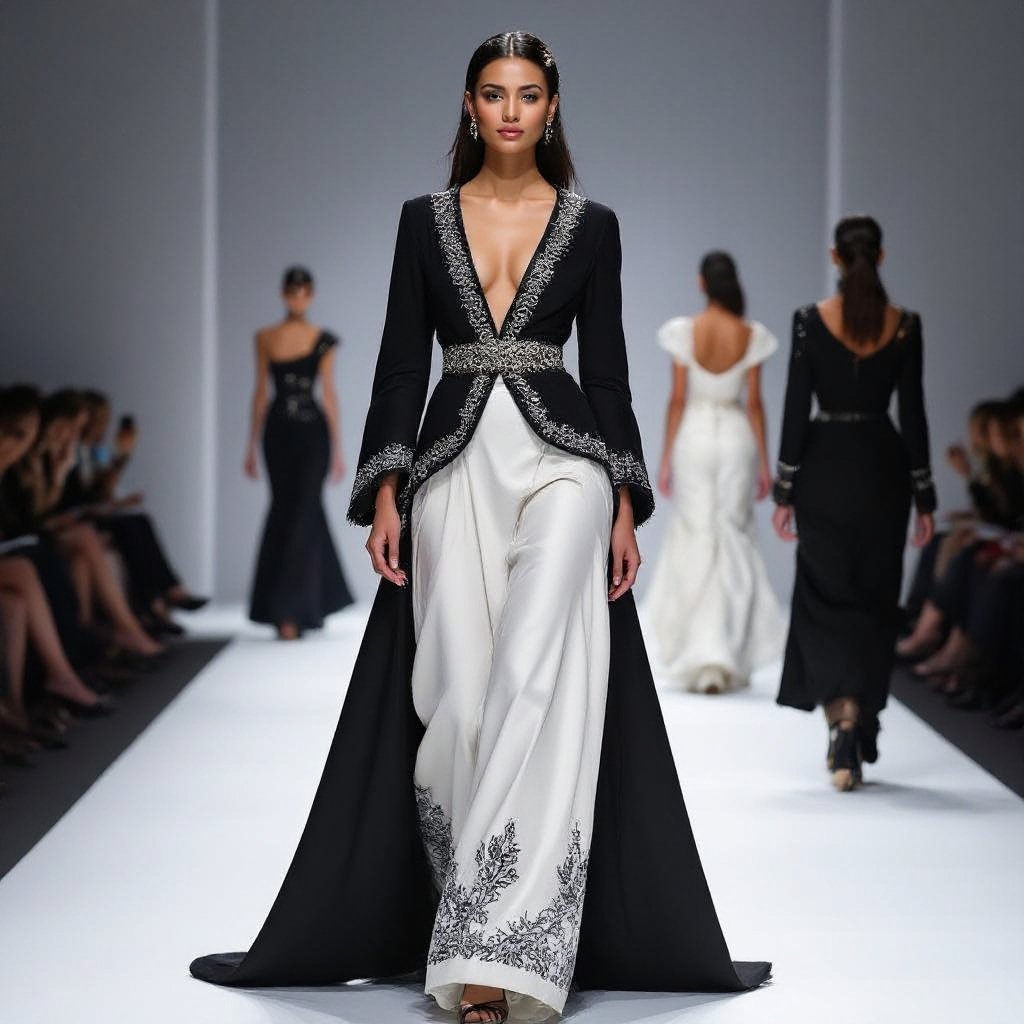 Fashion walk fashion show for Aeshah Nawabi Couture
Elegant fashion: Aeshah Nawabi Couture fashion show. Elegant silhouette, fluid silk, tailored wool, classic black, soft ivory, refined details.