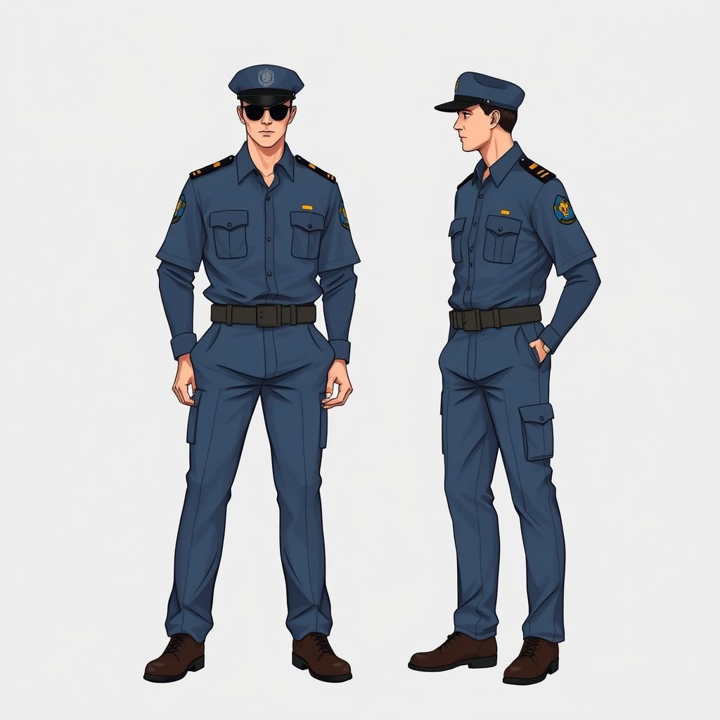 Male uniform for a police investigation agency of a hot and humid country. It should be smart but at the same time comfortable. The color range is blue. The cap can be replaced with a beret and the cargo trouser with straight ones
Design a male uniform for a police investigation agency in a hot, humid climate, blending military precision with smart comfort. Incorporate breathable blue fabric, lightweight tailored straight trousers, and a fitted tactical shirt. Replace the cap with a stylish beret, adding functional pockets and subtle insignia for authority and professionalism.