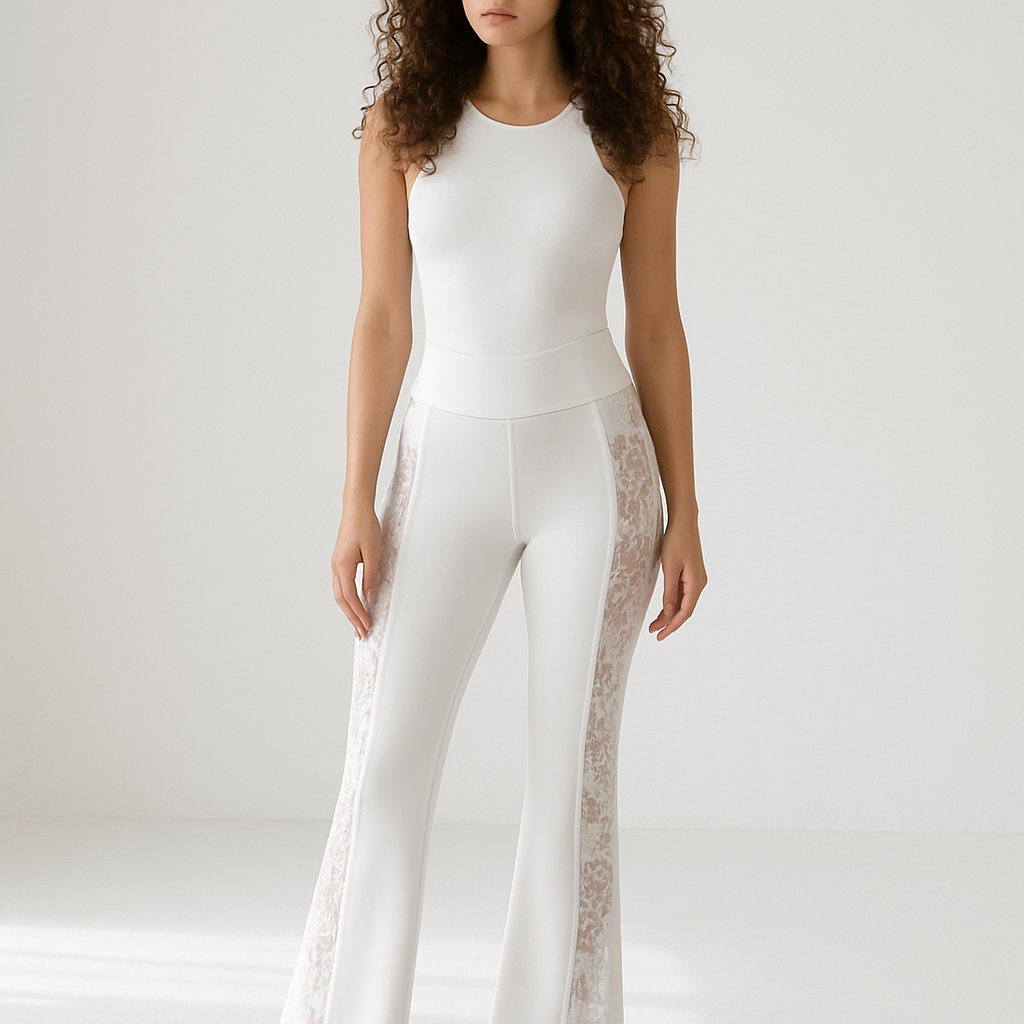 High-end white sportswear pants inspired by bridal elegance, featuring a regular flare cut made from premium sculpting technical fabric. The pants subtly hug the hips and open elegantly at the ankle, enhancing a feminine silhouette. Delicate transparent floral lace panels run along the outer sides of the legs, integrated seamlessly into the performance fabric for a refined and sensual look. Soft matte white texture, premium stretch material, invisible seams, couture-level craftsmanship. Model: 32 years old, 170cm, 58kg, long curly hair. Bright white studio setting, soft natural light, gentle shadows, focus on material quality and lace detailing, ultra-realistic 8K, high-fashion fitness editorial aesthetic, Lauren Secret signature style.”
High-end white sportswear pants inspired by bridal elegance, featuring a regular flare cut made from premium sculpting technical fabric. The pants subtly hug the hips and open elegantly at the ankle, enhancing a feminine silhouette. Delicate transparent floral lace panels run along the outer sides of the legs, integrated seamlessly into the performance fabric for a refined and sensual look. Soft matte white texture, premium stretch material, invisible seams, couture-level craftsmanship. Model: 32 years old, 170cm, 58kg, long curly hair. Bright white studio setting, soft natural light, gentle shadows, focus on material quality and lace detailing, ultra-realistic 8K, high-fashion fitness editorial aesthetic, Lauren Secret signature style.”