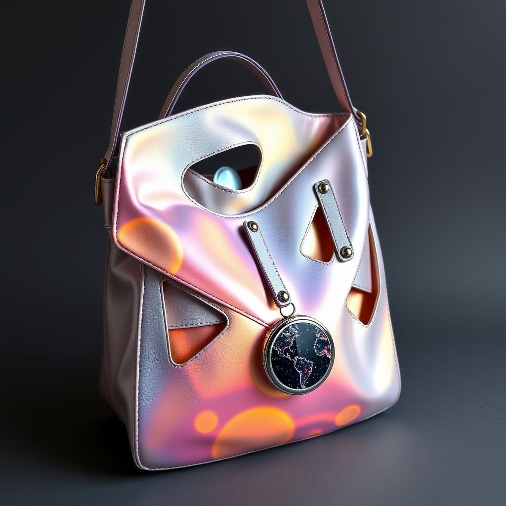 Bags design
Imagine a collection of avant-garde bags inspired by celestial bodies. Each piece features iridescent materials, mimicking the shimmer of stars and planets. Incorporate asymmetrical shapes with unexpected cutouts, adorned with metallic accents and cosmic-themed prints. Straps should be adjustable, blending form with function, perfect for the stylishly adventurous.