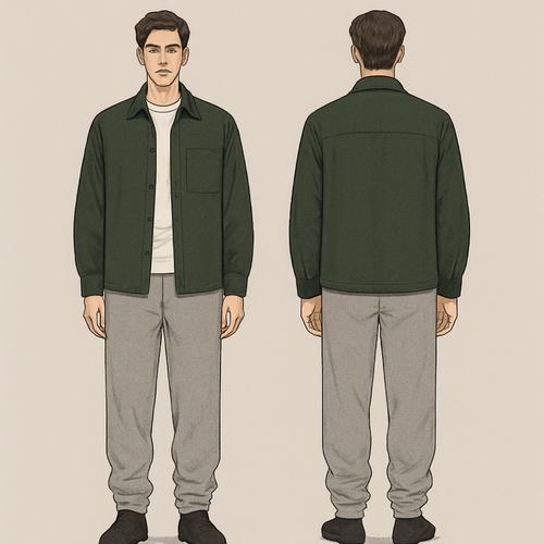 Dark green Open boxy button up with undershirt and grey stacked sweats