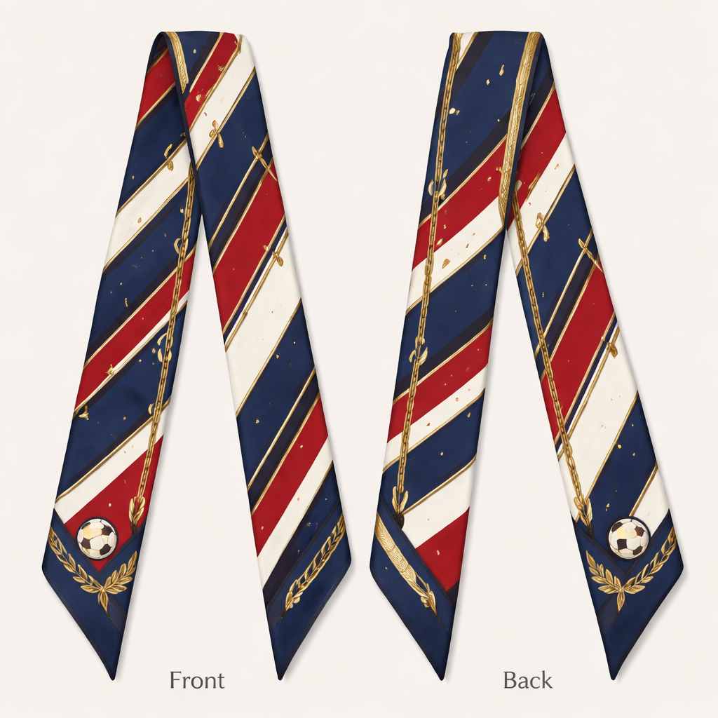 Design a scarf that is 5x86cm to be wrapped around the handle of a handbag for the World Cup 2026z no logos or words. Something Blair Waldorf would wear more simple
Design a scarf that is 5x86cm to be wrapped around the handle of a handbag for the World Cup 2026z no logos or words. Something Blair Waldorf would wear more simple, classic style, show front and back