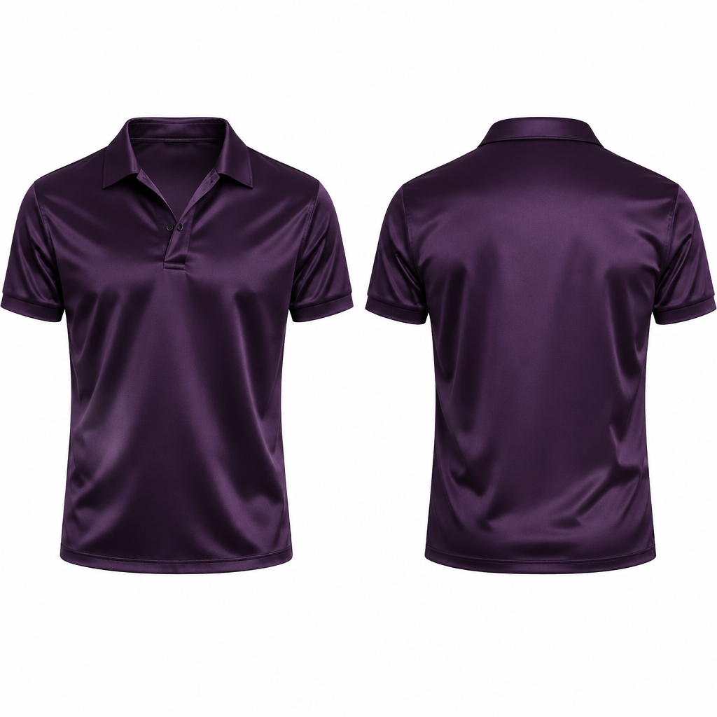 Silk Polo shirt V dark purple
photorealistic fashion design, Silk Polo shirt V dark purple , preppy style, just the design no text, show front and back