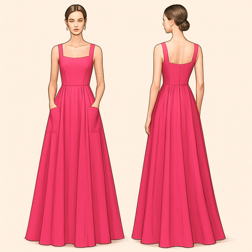 Maxi pink dress with pockets