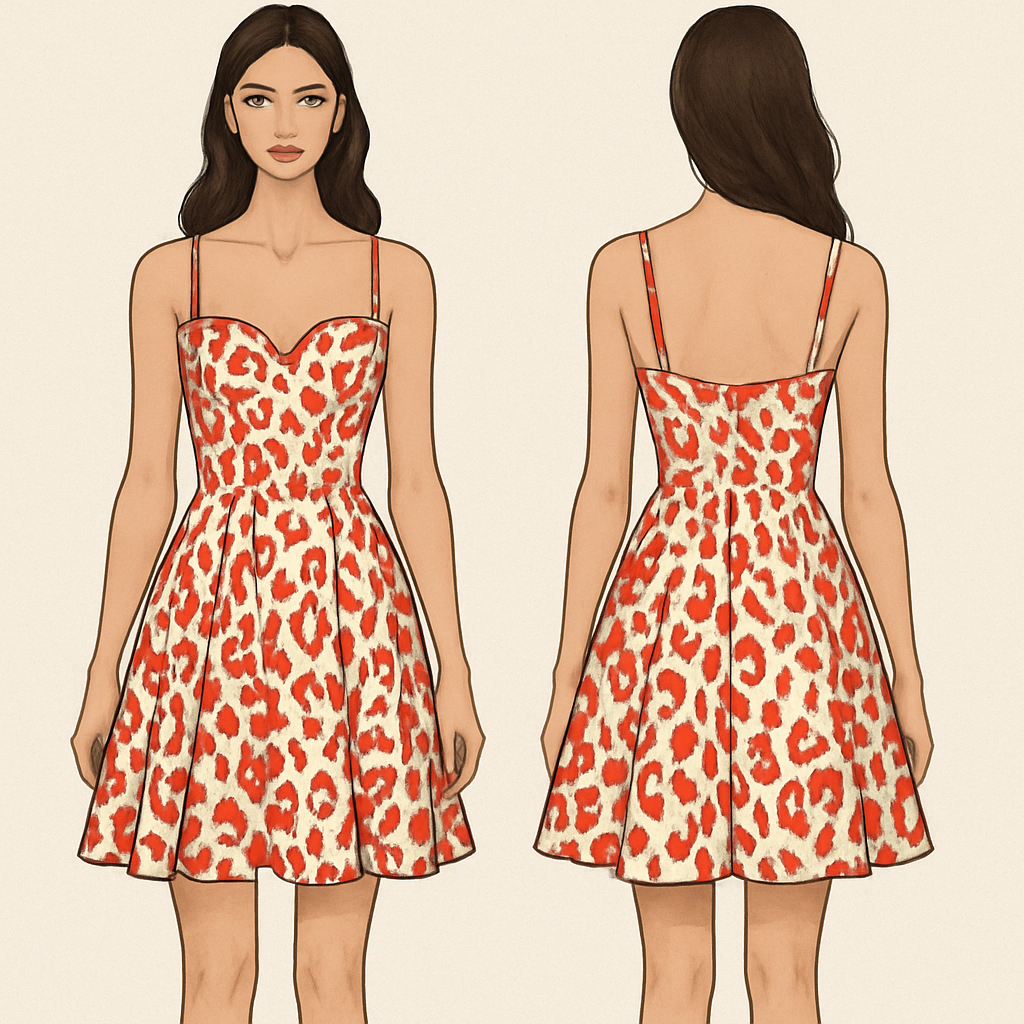 Beautiful white with red dress Sweetheart design
Beautiful white with red dress Sweetheart design, animal_print style, show front and back