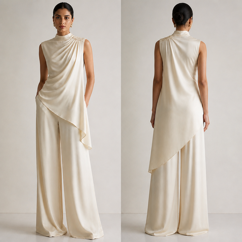 Keep the shoulders clean just the ruching
edit the attached fashion design with these instructions: Keep the shoulders clean just the ruching. keep it photorealistic, just the design no text