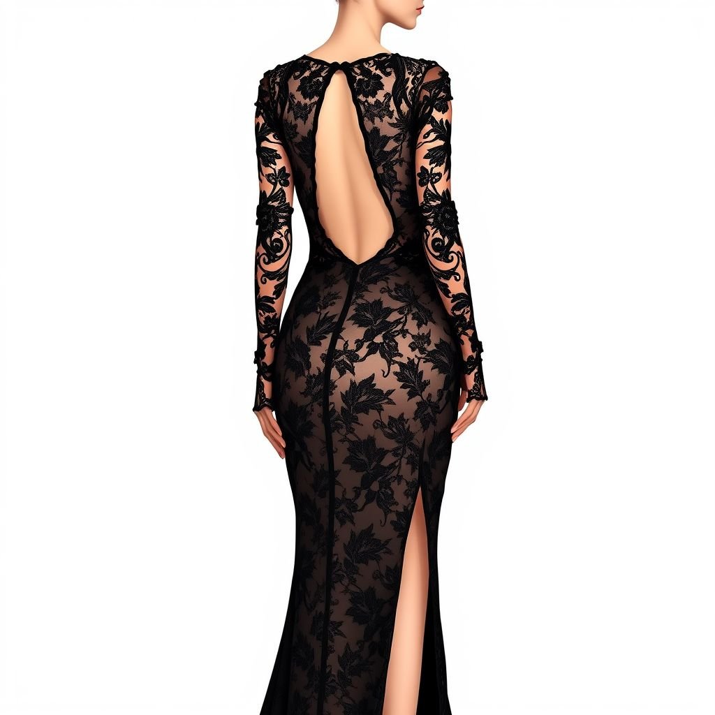 make me a sexy lace black dress for red carpet with lace gloves
Design an alluring black lace gown that clings to the body, featuring a plunging neckline and a thigh-high slit. The delicate lace cascades elegantly, complemented by sheer, elbow-length lace gloves adorned with intricate floral patterns. The dress's back showcases a daring cut-out, creating a stunning silhouette perfect for red-carpet glamour.