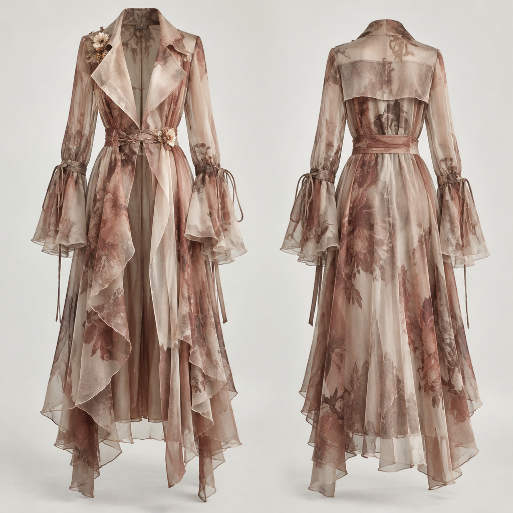 A Coat design, made of Chiffon, for Festival, suitable for Fall, in Y2K + Elegant + Feminincore style
photorealistic fashion design, A Coat design, made of Chiffon, for Festival, suitable for Fall, in Y2K + Elegant + Feminincore style, y2k style, just the design no text, show front and back