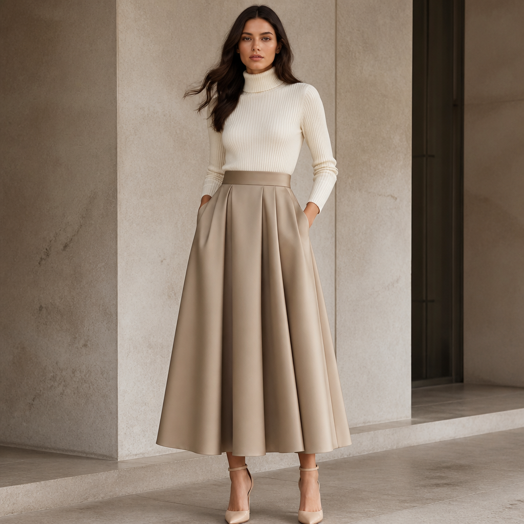 A Female Skirt design, in Elegant style. France fashion aesthetics. Present it as professional fashion catalogue photography: the garment is the subject, shown full-length with editorial styling, neutral posing and tasteful, non-suggestive framing.
photorealistic fashion design, A Female Skirt design, in Elegant style. France fashion aesthetics. Present it as professional fashion catalogue photography: the garment is the subject, shown full-length with editorial styling, neutral posing and tasteful, non-suggestive framing., elegant style, just the design no text