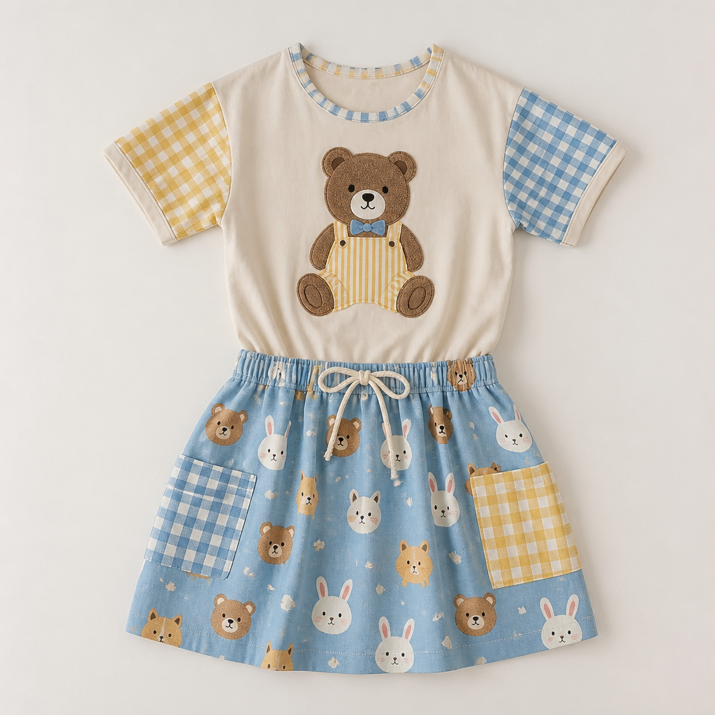 A Unisex Dress design, suitable for Summer, in Kidcore style. Let's make clothes for kids
with bear, animals. HR fashion aesthetics. Design with modest coverage.
photorealistic fashion design, A Unisex Dress design, suitable for Summer, in Kidcore style. Let's make clothes for kids
with bear, animals. HR fashion aesthetics. Design with modest coverage., kidcore style, just the design no text