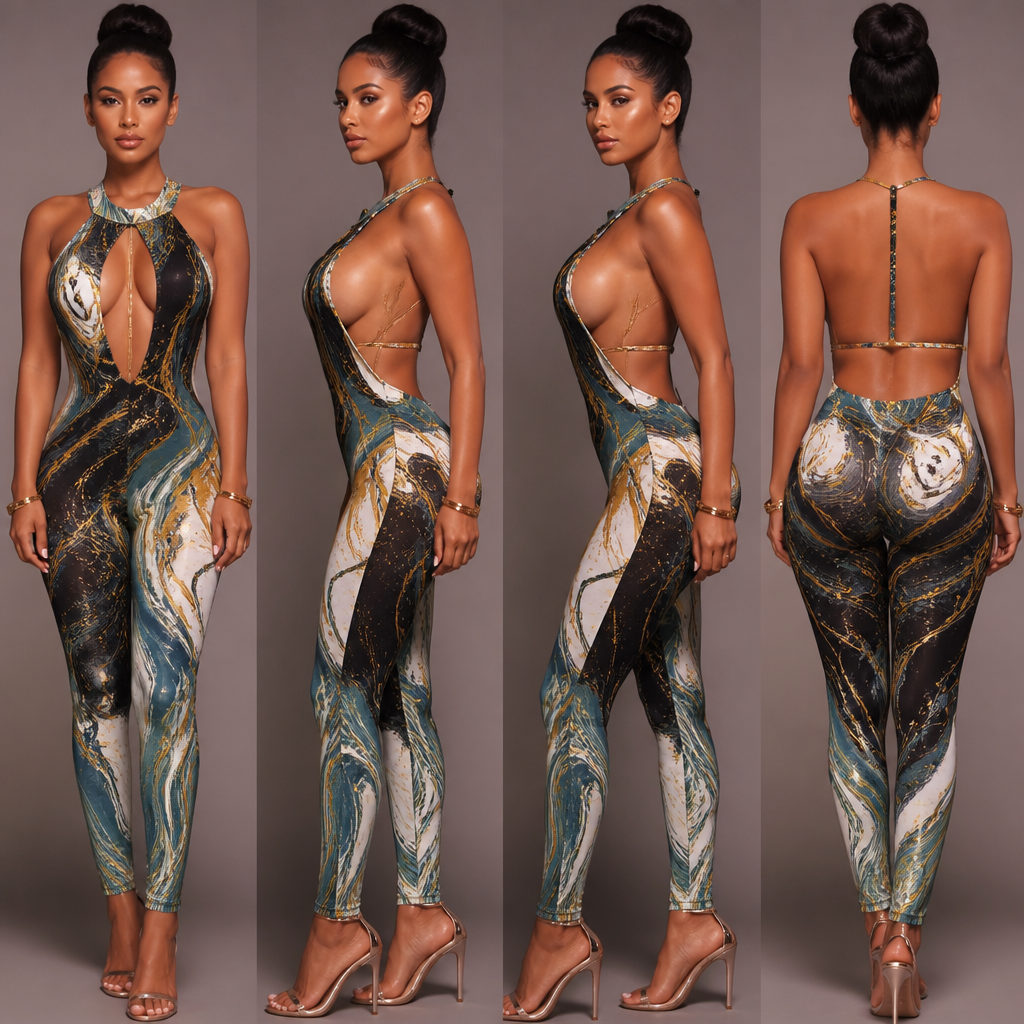 create sexy creative party night clubwear design bodycon
for Jumpsuit
Abstract Paint Swirl
front, left side , right side, back. Egypt fashion aesthetics.
photorealistic fashion design, create sexy creative party night clubwear design bodycon
for Jumpsuit
Abstract Paint Swirl
front, left side , right side, back. Egypt fashion aesthetics., just the design no text