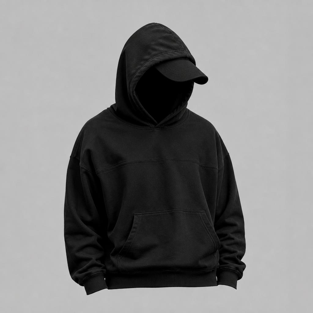 Black hoodie with cap heavy
photorealistic fashion design, Black hoodie with cap heavy , just the design no text
