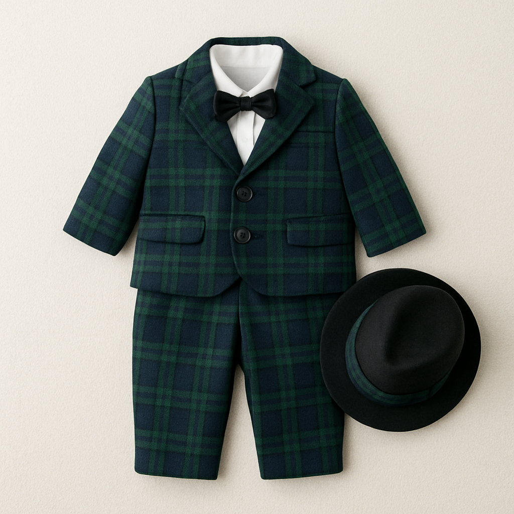 Baby suits of boy one-year-old
チェック模様、緑と紺
上下セットアップ
黒のハット、ハットのリボンの部分にスーツと同じチェック模様のベルトを巻いて
Baby suits of boy one-year-old
チェック模様、緑と紺
上下セットアップ
黒のハット、ハットのリボンの部分にスーツと同じチェック模様のベルトを巻いて
, formal style