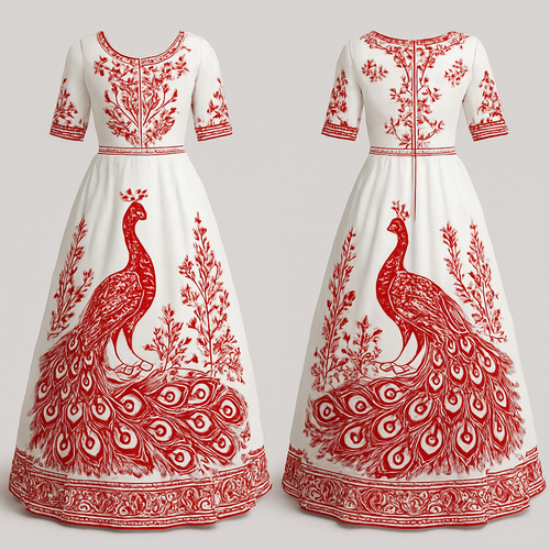 Beautiful white with redtraditional peacock dress