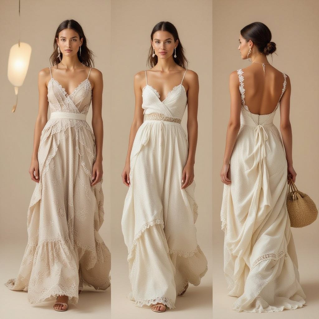 Marni’s wedding dress
Earthy fashion: Marni’s wedding dress, natural linen, soft draping, delicate lace trim, earthy tones.