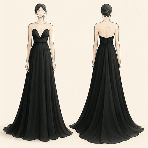 Empire Waist Dress for evening with strapless and v neck with tail