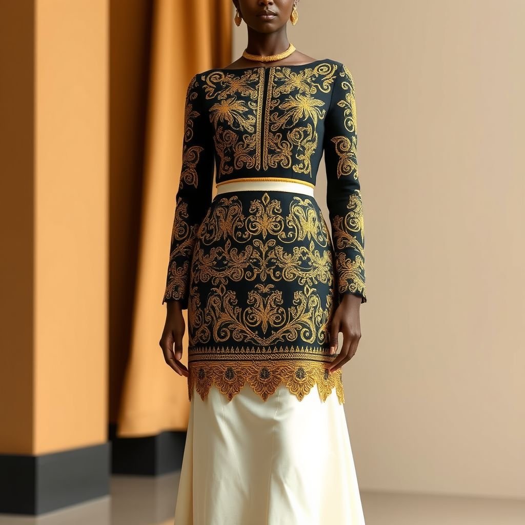 Use Ethiopia culture design and made me a dress short and gold
Design a classic, short dress inspired by Ethiopian culture, featuring intricate gold embroidery reminiscent of traditional patterns. The silhouette should be elegant and timeless, with a structured bodice and a flowing skirt. Incorporate rich, earthy colors reminiscent of Ethiopian landscapes and traditional motifs, creating a harmonious blend of heritage and sophistication.