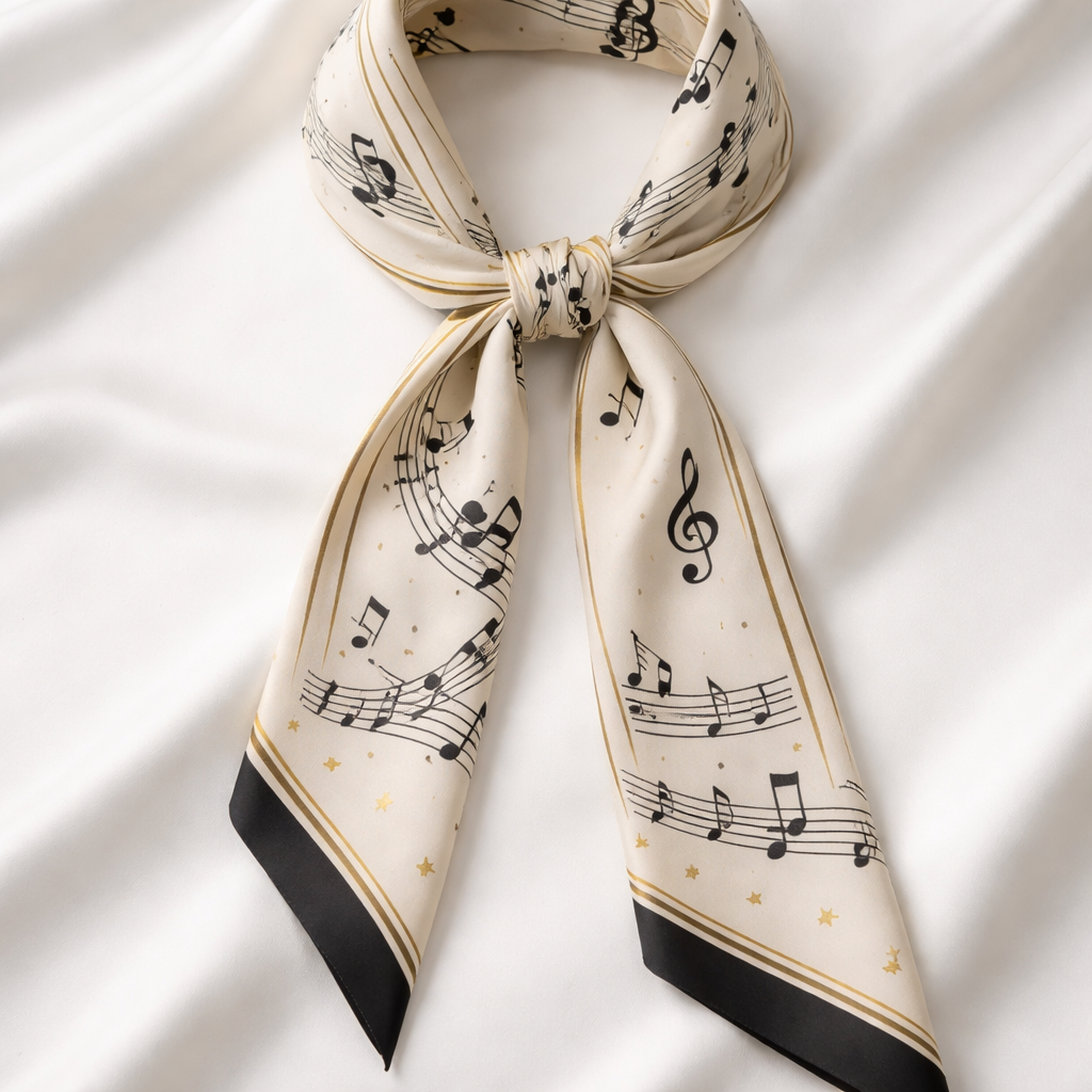Silk scarf that is 5x86cm designed for someone who is attending a musical play production with less detail
Silk scarf that is 5x86cm designed for someone who is attending a musical play production with less detail, classic style