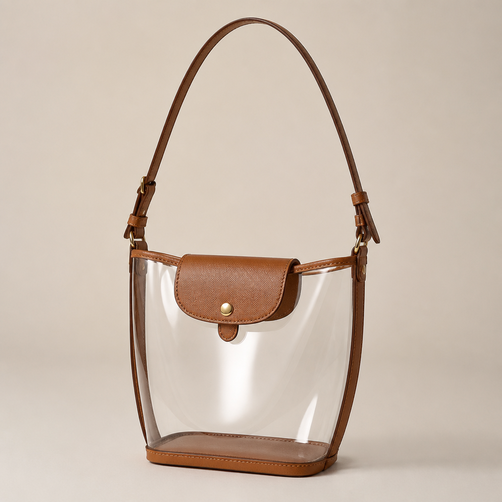 Creat a longchamp style clear bag but make it a little different to make it my own have it no larger than 12 x 6 x 12 and make it one single strap
photorealistic fashion design, Creat a longchamp style clear bag but make it a little different to make it my own have it no larger than 12 x 6 x 12 and make it one single strap , classic style, just the design no text