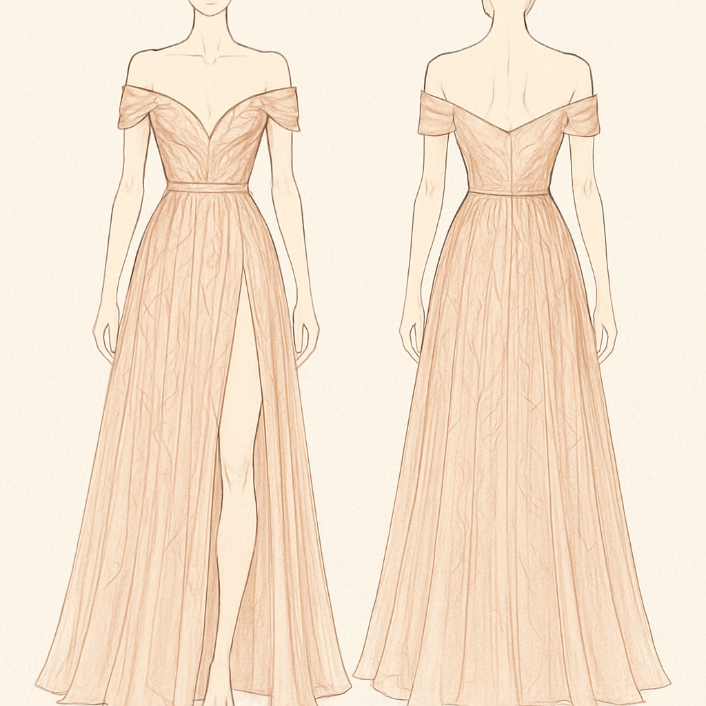I want line embroidered dress, loose one sheer layer, color blushed Champaign & make it off shoulder with tiny waist. add open leg. & make the chest V medium length cut.
I want line embroidered dress, loose one sheer layer, color blushed Champaign & make it off shoulder with tiny waist. add open leg. & make the chest V medium length cut. , show front and back
