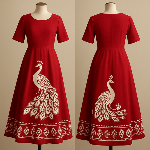 Beautiful red with white traditional simple peacock dress