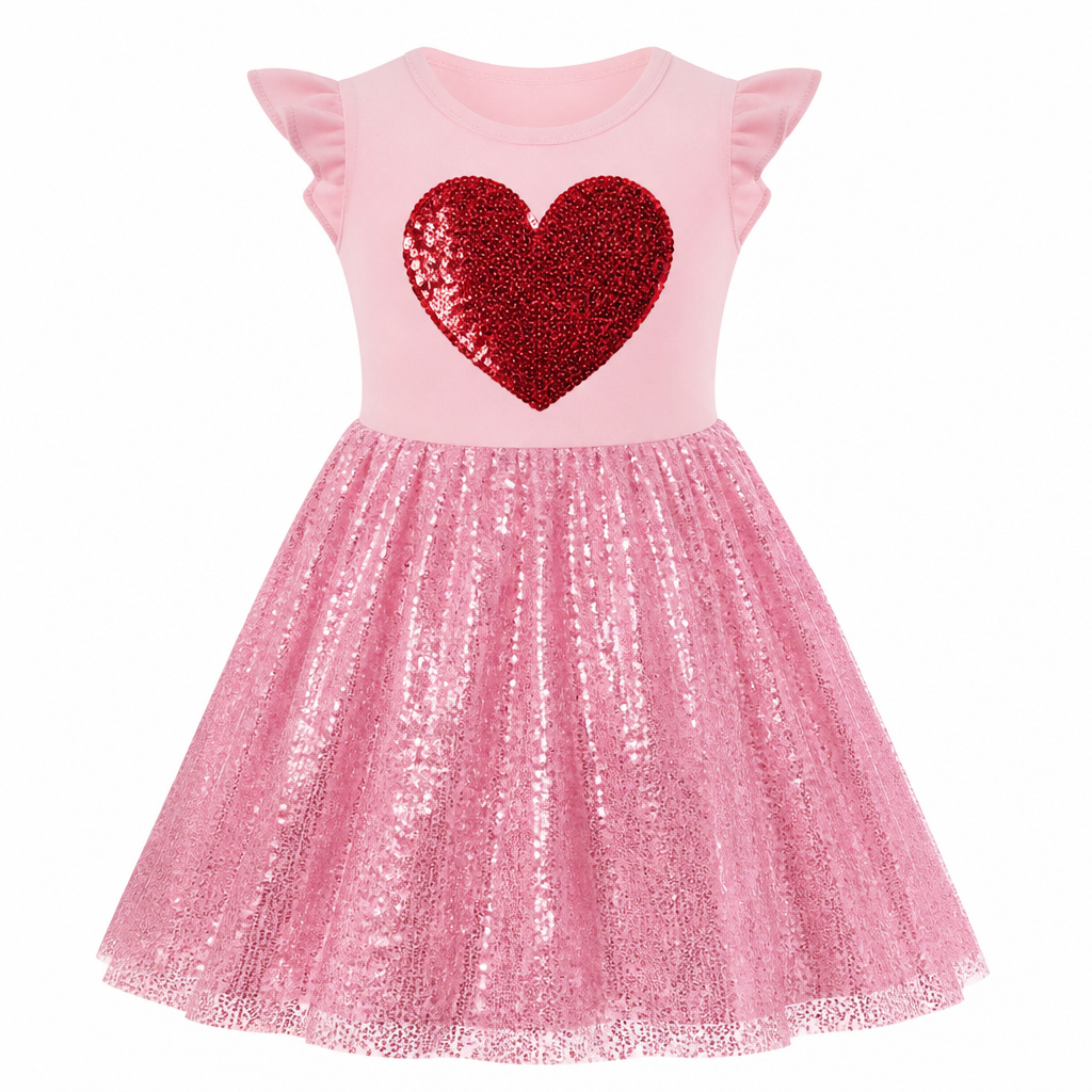 photorealistic fashion design, A Dress design. kid dress as the referenced photo with a sequin rainbow and stars on the top and sequin in the bottom, just the design no text. Refinement: change rainbow and stars to a red heart and bottom to pink
photorealistic fashion design, photorealistic fashion design, A Dress design. kid dress as the referenced photo with a sequin rainbow and stars on the top and sequin in the bottom, just the design no text. Refinement: change rainbow and stars to a red heart and bottom to pink, just the design no text
