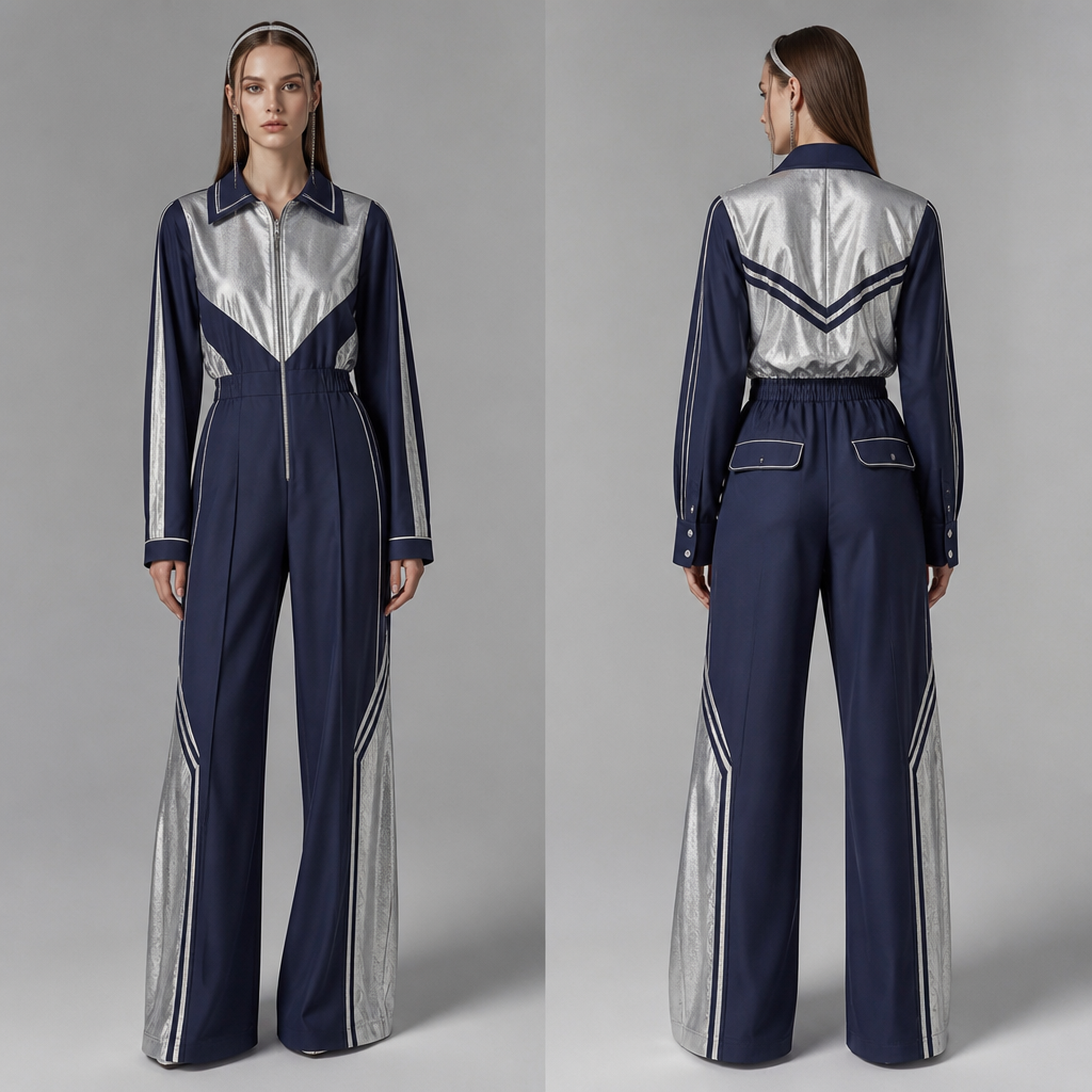 A Female Jumpsuit design, for Streetwear, suitable for Spring, in Disco + School Uniform + Sporty style. Ukraine fashion aesthetics.
photorealistic fashion design, A Female Jumpsuit design, for Streetwear, suitable for Spring, in Disco + School Uniform + Sporty style. Ukraine fashion aesthetics., disco style, just the design no text, show front and back