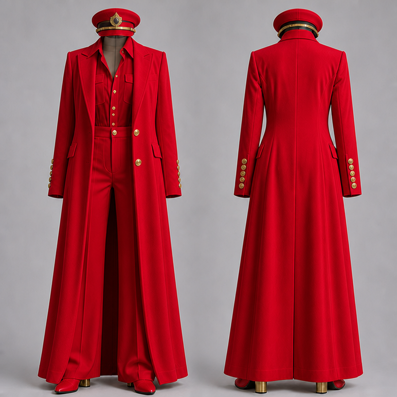 Change color the entire outfit to red
edit the attached fashion design with these instructions: Change color the entire outfit to red. keep it photorealistic, just the design no text