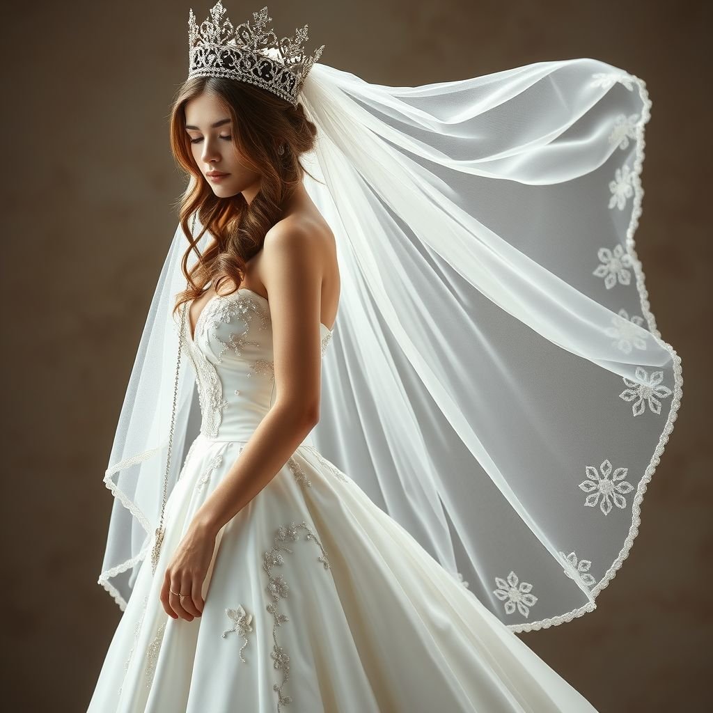 Think orthodox wedding here BEAUTIFUL WORK WOW. full sized:) ur so good! We need the feet too! Full model sized human. We need every dress detail!!! :) YAY Imagine all to see in ones appearance.. first the crown. Wow breathtaking! The embarking, the chains dangling around each spike of diamond. Then the veil.. mesh and see through, to see the beautiful brunette hair with balayage and baby lights. Design through the ends of the veil. Dress.. hmm.. I’m thinking flowy at the bottom and shaping at the waist. Pearl designs in the diameter of the bottom flowy part. On each side of the hip of the dress, curtain soft flower designs as on the inside is a pocket:). Necklace and makeup like Mary mandolin.. ORTHODOX beauty. Shoes spiral up the legs of the woman like a ballerina.. you can do the rest:)
Imagine an orthodox wedding gown that embodies elegance and ethereal beauty. The model, adorned with a breathtaking crown embellished with cascading diamond chains, showcases a sheer veil that gracefully frames her balayage hair. The gown flows softly from a fitted waist, embellished with delicate pearl accents and floral motifs curving into hidden pockets. The intricate neckline draws inspiration from Mary Mandolin, exuding classic grace. Completing the ensemble, stunning ballet-inspired shoes spiral upward, enhancing the model's silhouette and creating an enchanting fairytale look. Every detail, from the crown to the hem, resonates with divine beauty and sophistication.