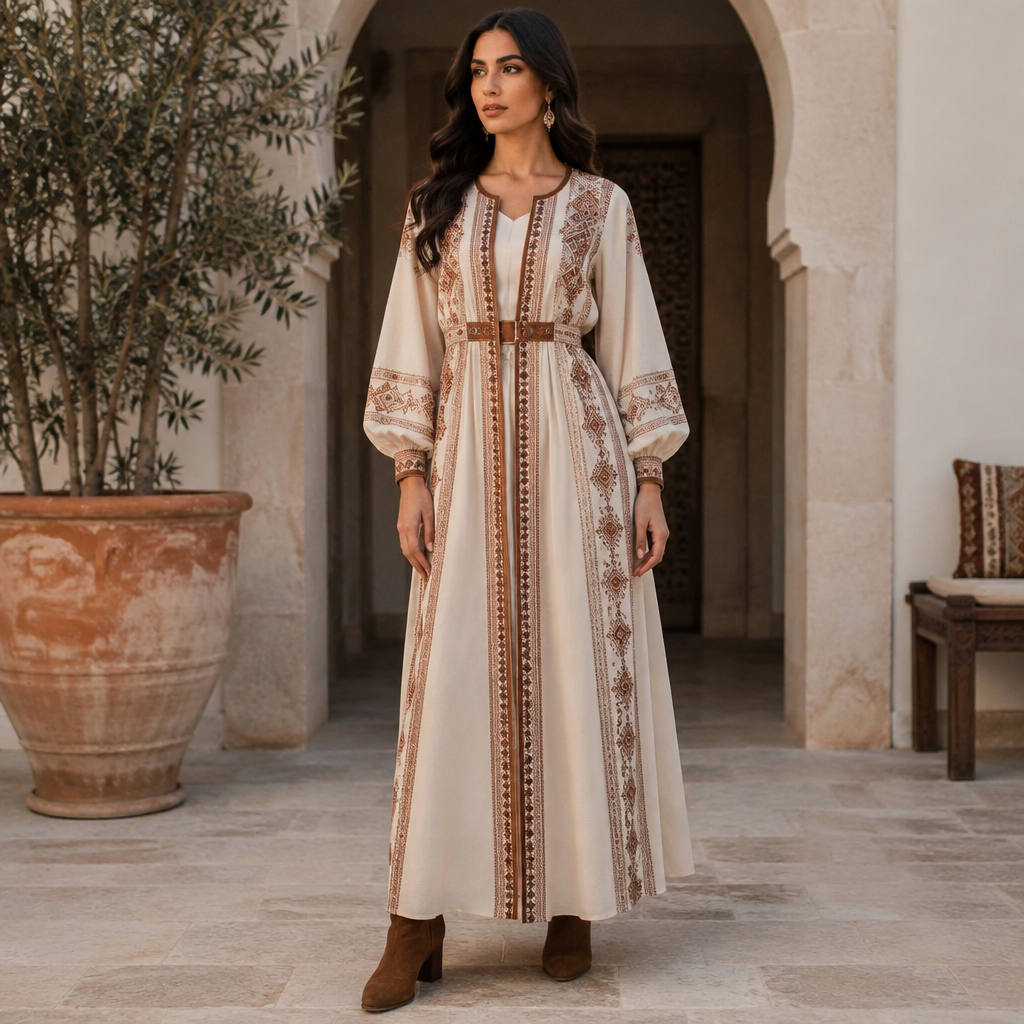 A Female Dress design, suitable for Fall. Tunisia fashion aesthetics. Current season is Autumn in Tunisia. Present it as professional fashion catalogue photography: the garment is the subject, shown full-length with editorial styling, neutral posing and tasteful, non-suggestive framing.
photorealistic fashion design, A Female Dress design, suitable for Fall. Tunisia fashion aesthetics. Current season is Autumn in Tunisia. Present it as professional fashion catalogue photography: the garment is the subject, shown full-length with editorial styling, neutral posing and tasteful, non-suggestive framing., just the design no text