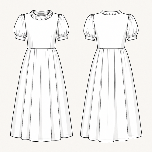White frock with round neck with frill and puff short hand frock full length with box pleated